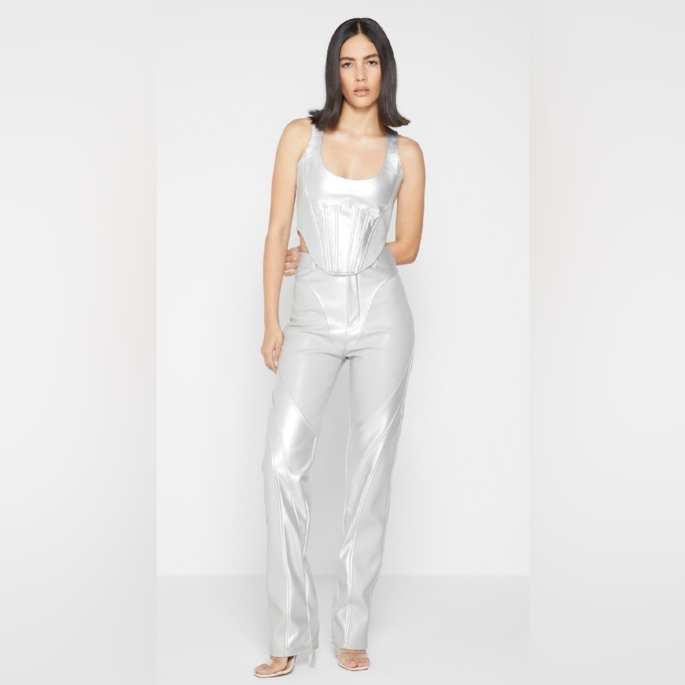 MANIÈRE DE VOIR VEGAN LEATHER METALLIC TROUSERS NWT US 10